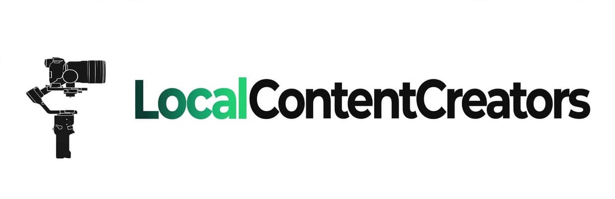 LocalContentCreators logo featuring a camera stabilizer icon and text in green and black