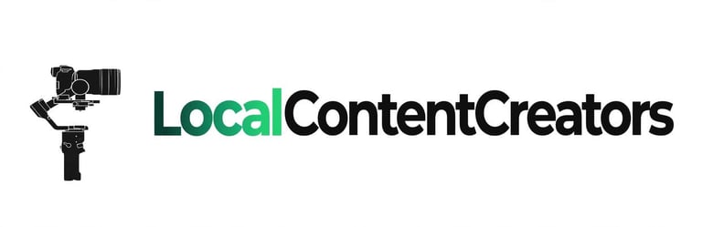 LocalContentCreators logo featuring a camera stabilizer icon and text in green and black